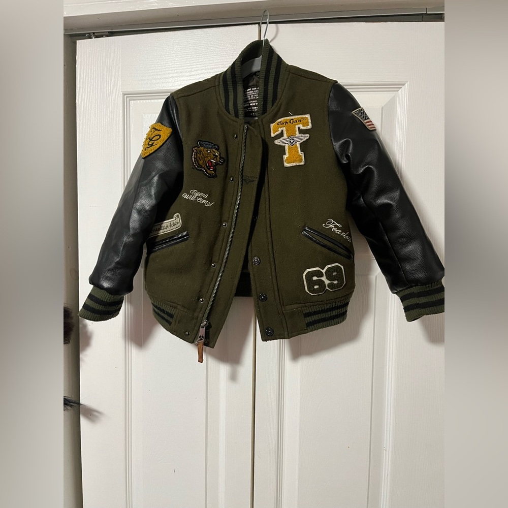 Bomber Jacket , little boy , Hunter green, yellow and black